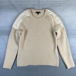 Banana Republic Merino Blend Sweater Womens XL Beige Pullover Shoulder Patch